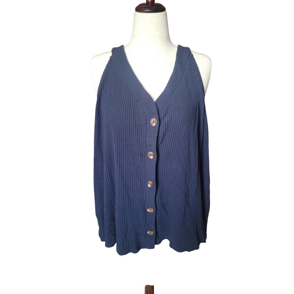 Ava & Viv plus size 3XL navy blue button‎ down casual tank top - Picture 4 of 6